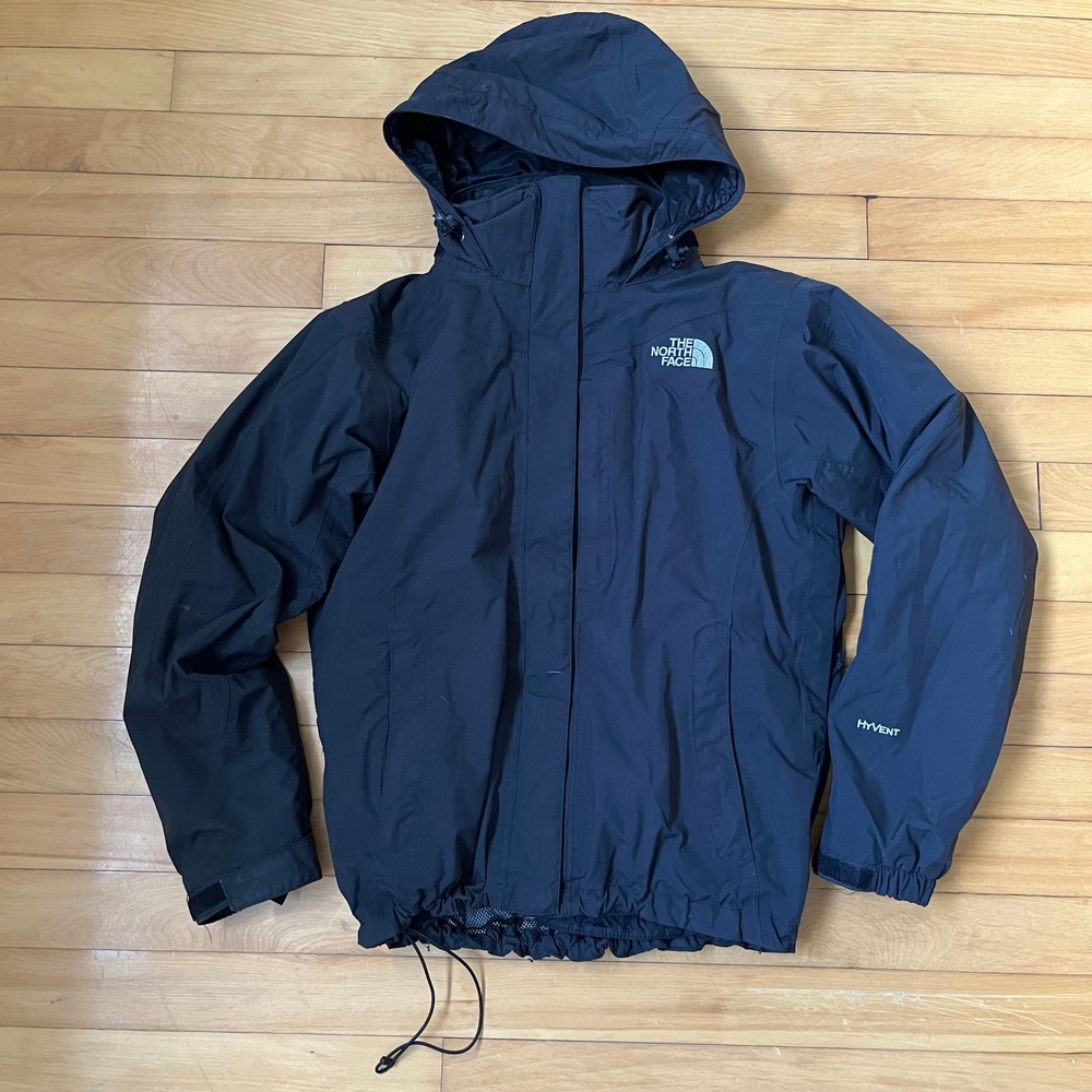 The North Face HyVent Rain Jacket Womens Small Black Hooded Waterproof Coat